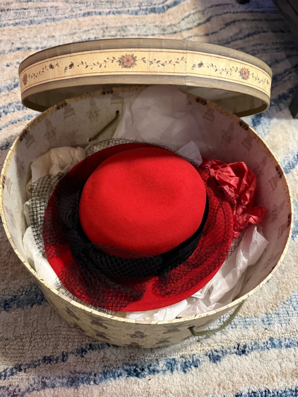 Betmar Red Felt Woman's Hat with Black Veil Trim